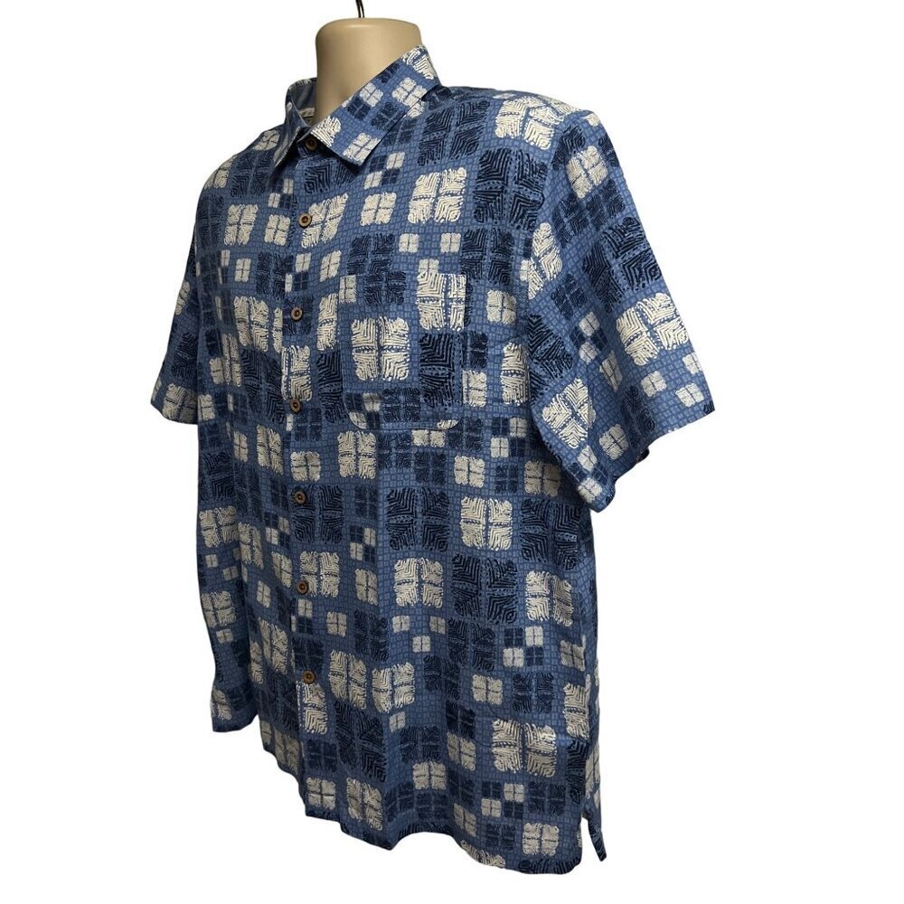 Nat Nast Mens Blue Silk Button Up Camp Shirt XL Pocket Coconut Buttons - Picture 3 of 8